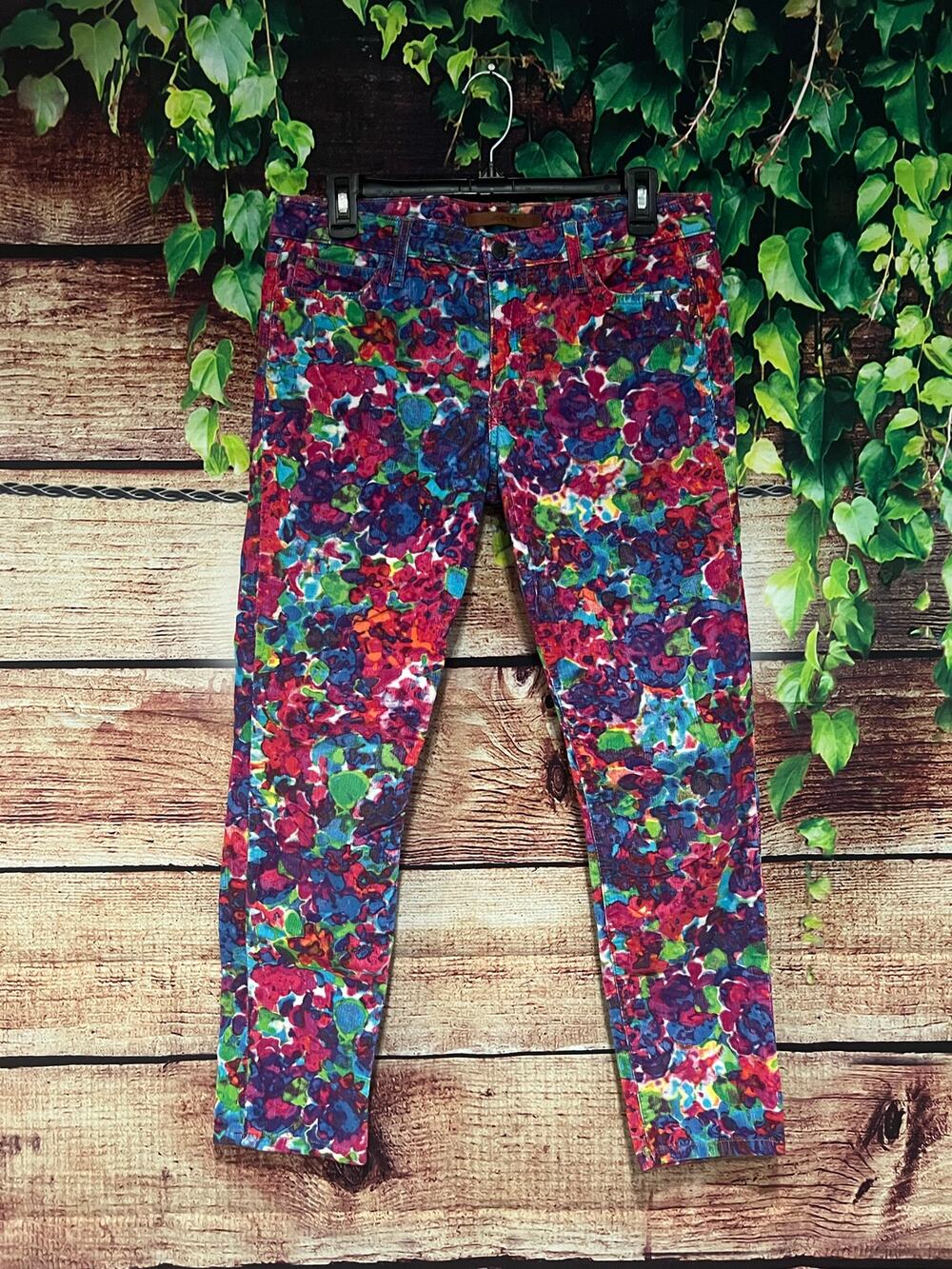 Joe's Jeans Skinny Ankle Corduroy Pants Multicolor Abstract Floral Women's Sz 30
